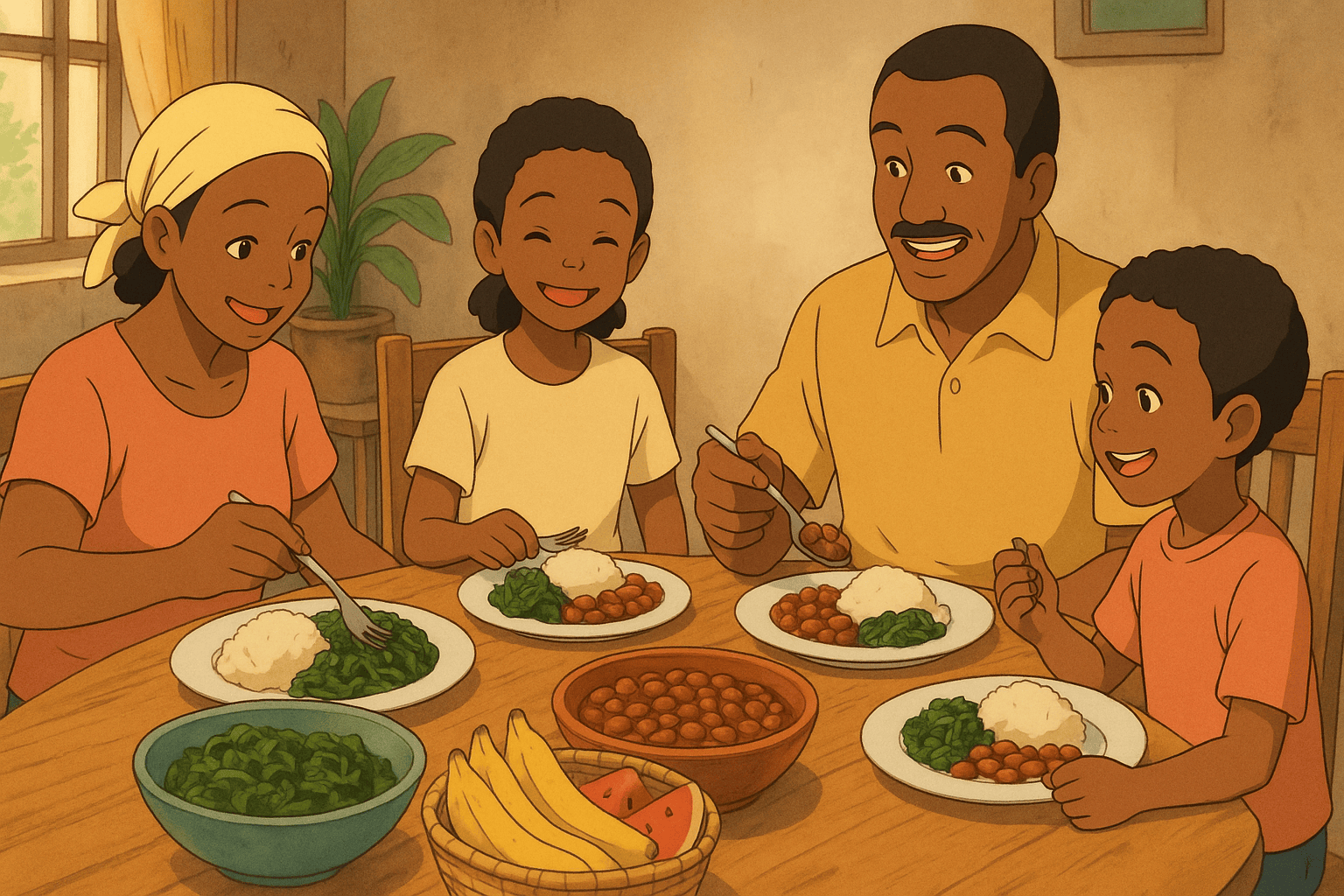 family-dinner-animation-happy-eating-together